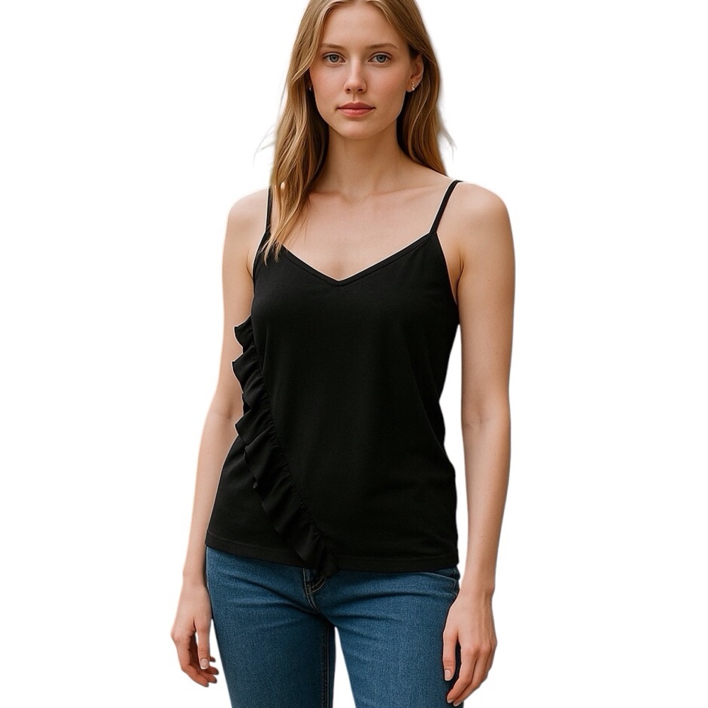 n:Philanthropy Ruffle Tank Top Women Color Black Cat Size S